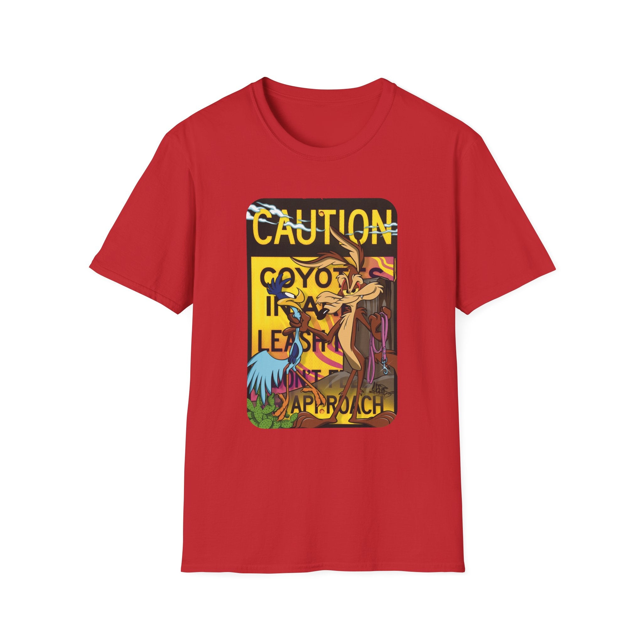 Caution Coyote Unisex Softstyle T-Shirt - Fun Graphic Tee for Animal Lovers S / Daisy 