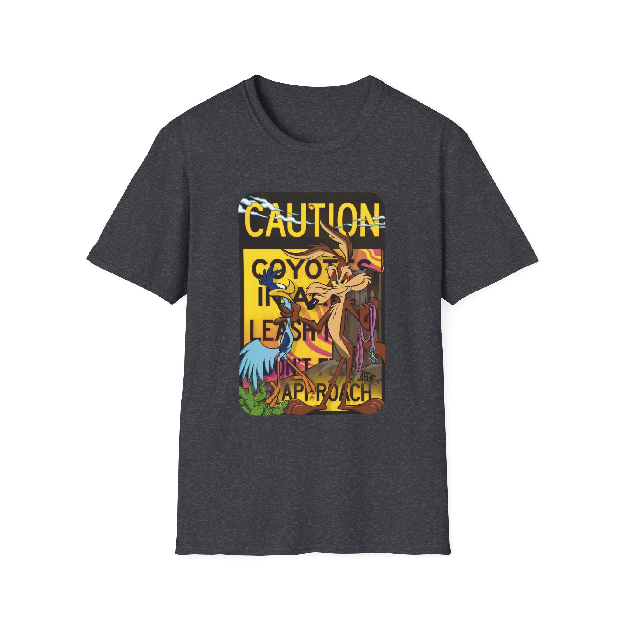 Caution Coyote Unisex Softstyle T-Shirt - Fun Graphic Tee for Animal Lovers S / Daisy 