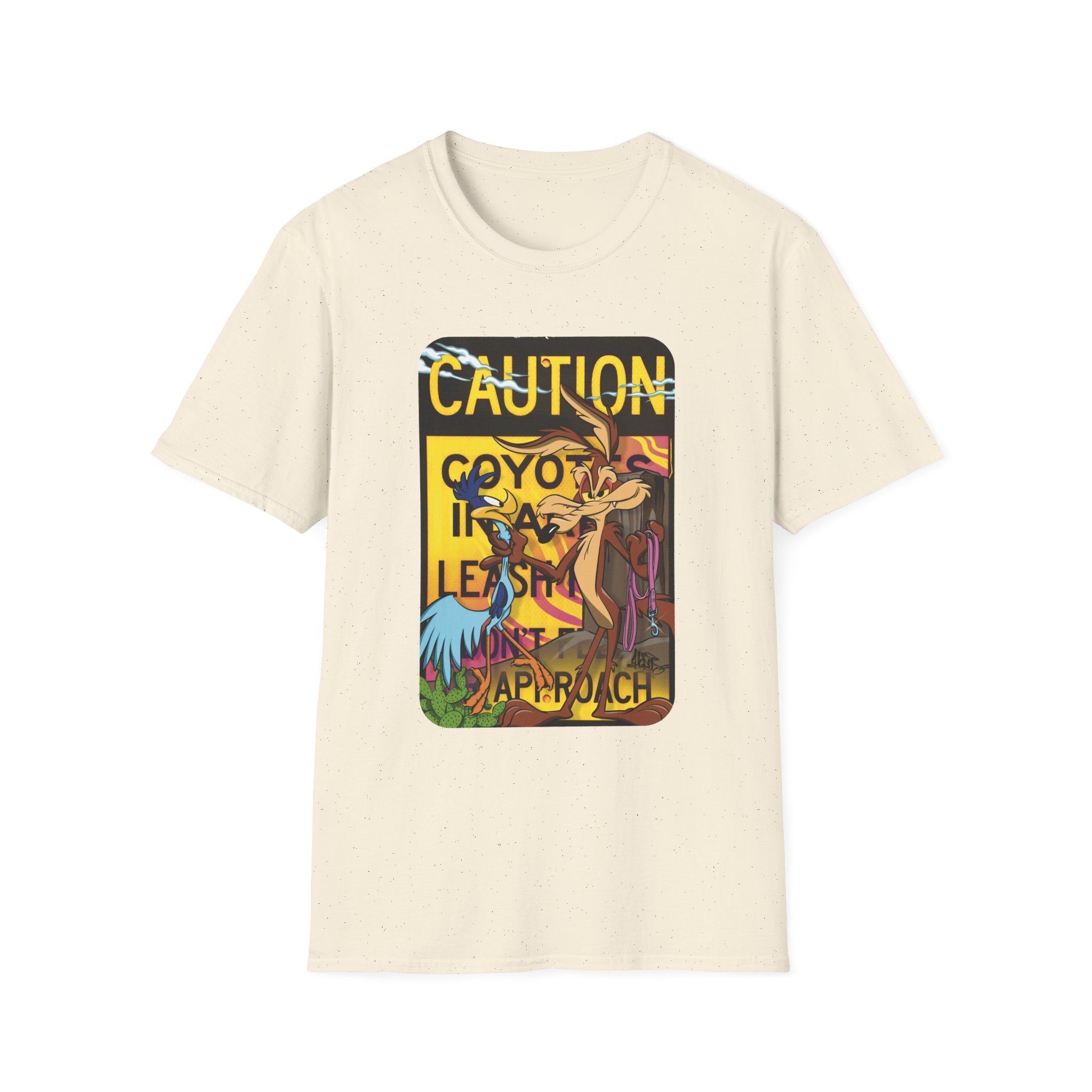 Caution Coyote Unisex Softstyle T-Shirt - Fun Graphic Tee for Animal Lovers S / Daisy 