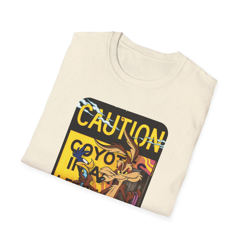 Caution Coyote Unisex Softstyle T-Shirt - Fun Graphic Tee for Animal Lovers S / Daisy 