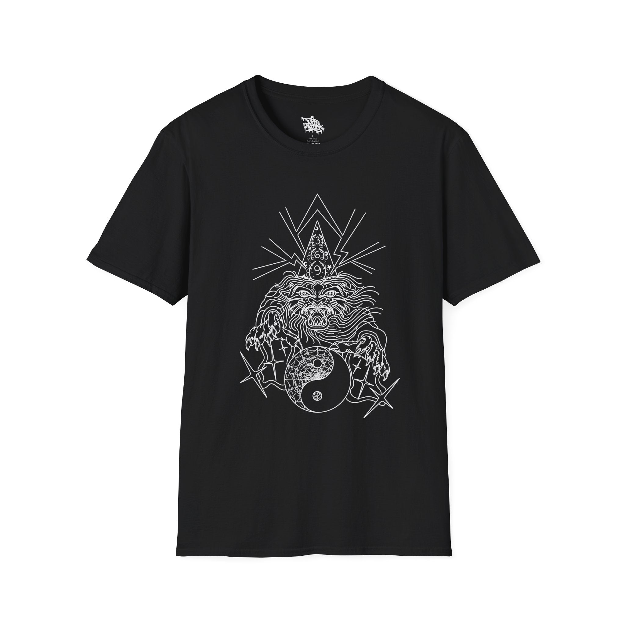 Graphic Tee | Tattoo Flash Wizard and Panther Design on Black Softstyle Shirt S / Black 