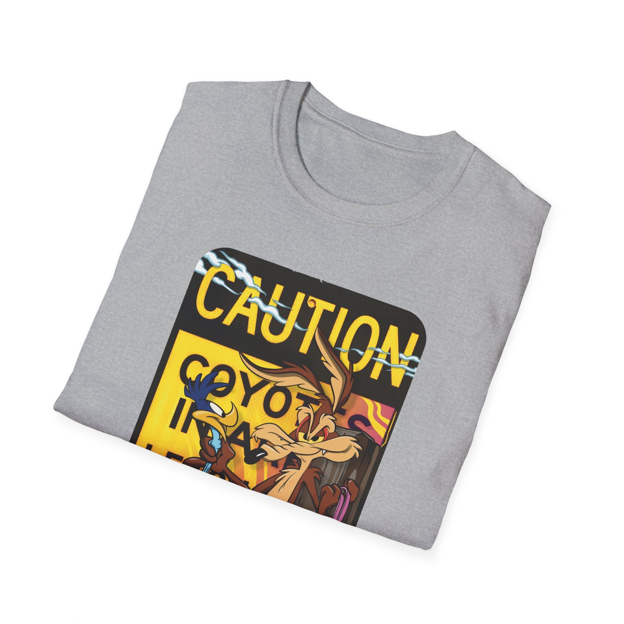Caution Coyote Unisex Softstyle T-Shirt - Fun Graphic Tee for Animal Lovers S / Daisy 