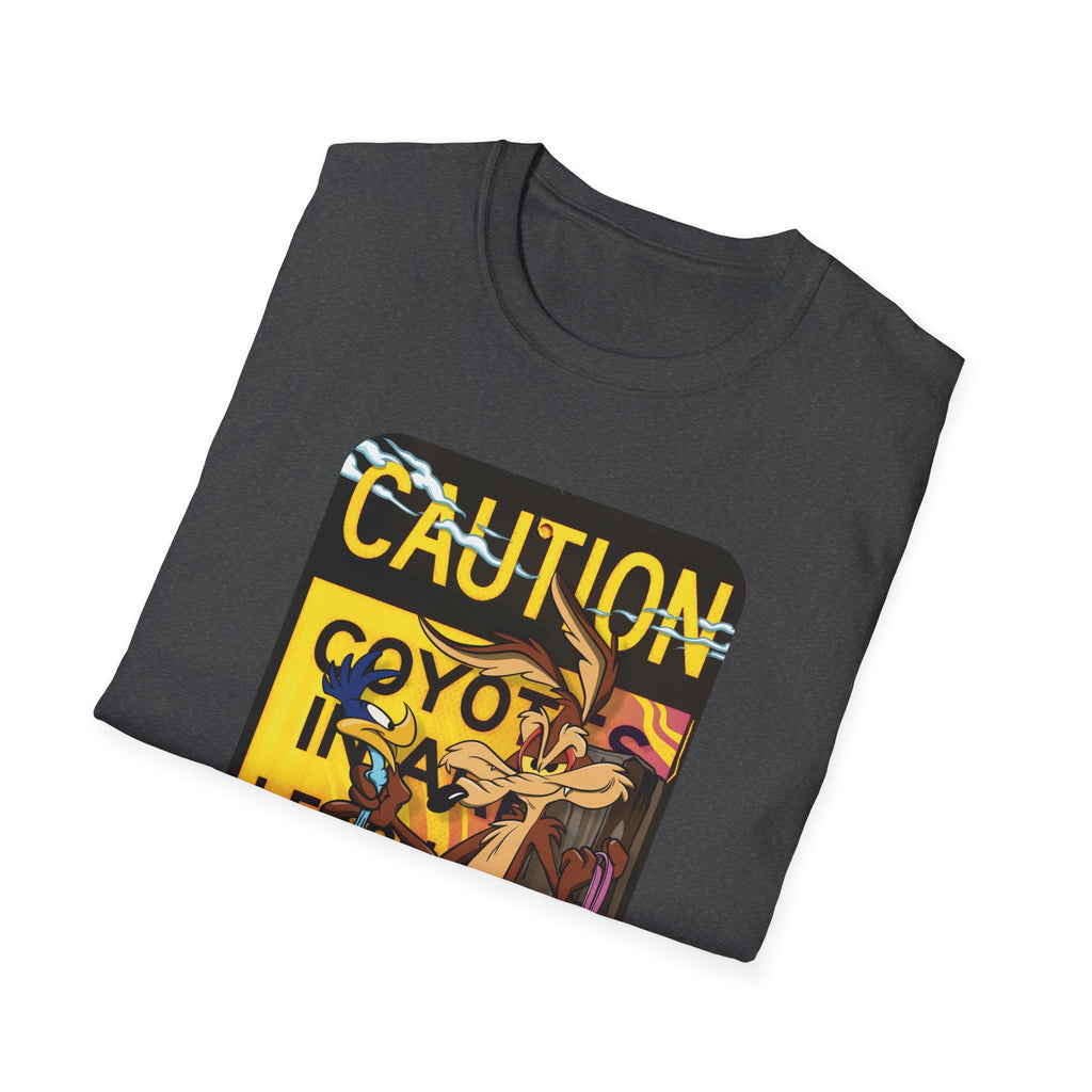 Caution Coyote Unisex Softstyle T-Shirt - Fun Graphic Tee for Animal Lovers S / Daisy 