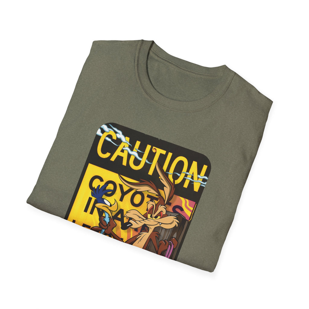 Caution Coyote Unisex Softstyle T-Shirt - Fun Graphic Tee for Animal Lovers S / Daisy 