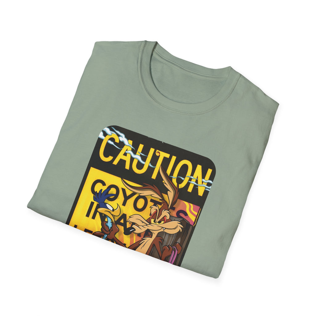 Caution Coyote Unisex Softstyle T-Shirt - Fun Graphic Tee for Animal Lovers S / Daisy 
