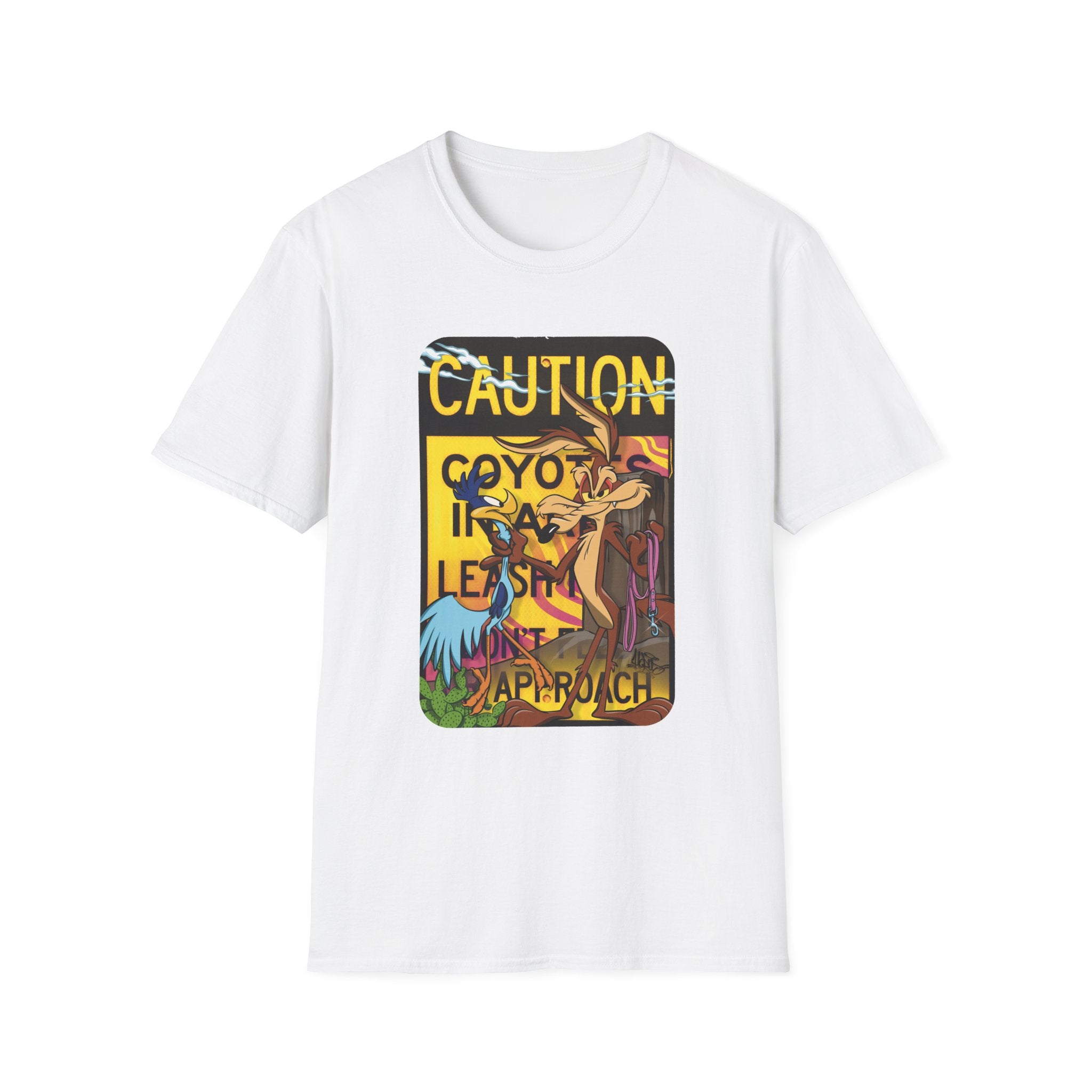 Caution Coyote Unisex Softstyle T-Shirt - Fun Graphic Tee for Animal Lovers S / Daisy 