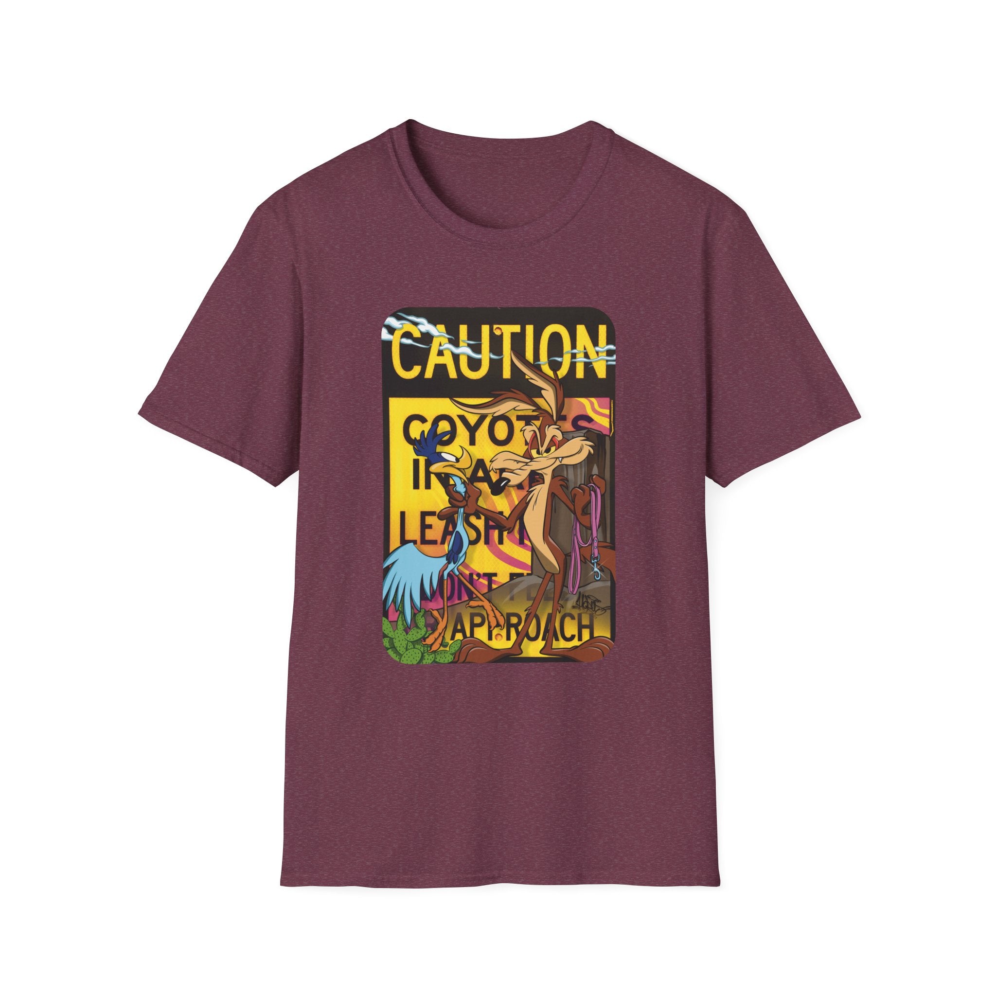 Caution Coyote Unisex Softstyle T-Shirt - Fun Graphic Tee for Animal Lovers S / Daisy 