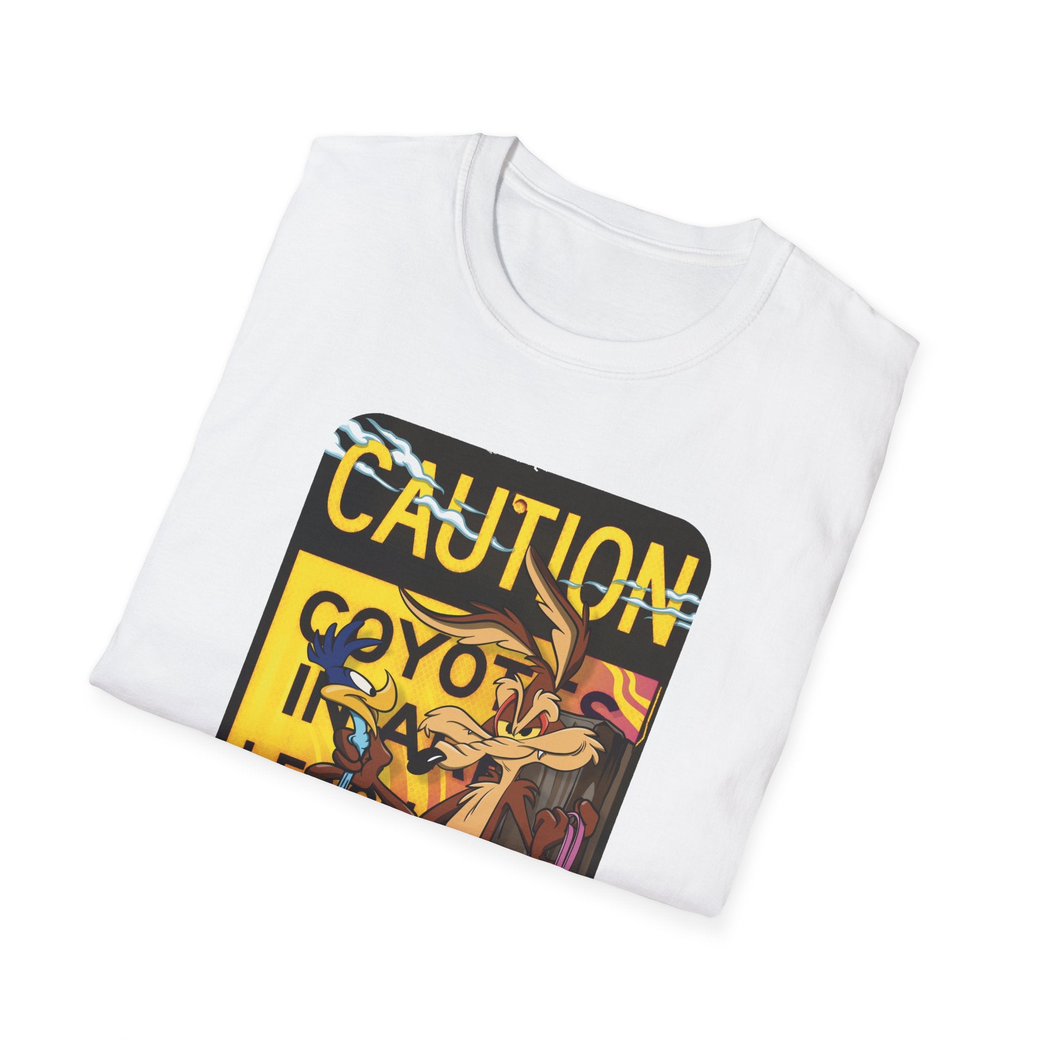 Caution Coyote Unisex Softstyle T-Shirt - Fun Graphic Tee for Animal Lovers S / Daisy 