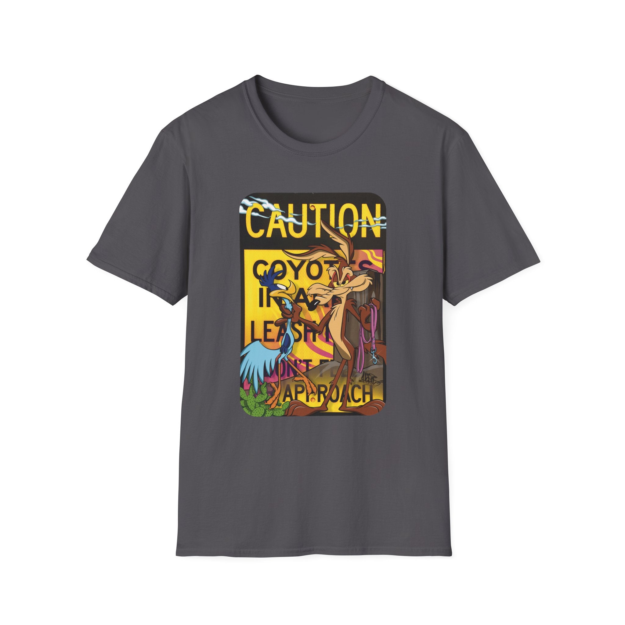 Caution Coyote Unisex Softstyle T-Shirt - Fun Graphic Tee for Animal Lovers S / Daisy 