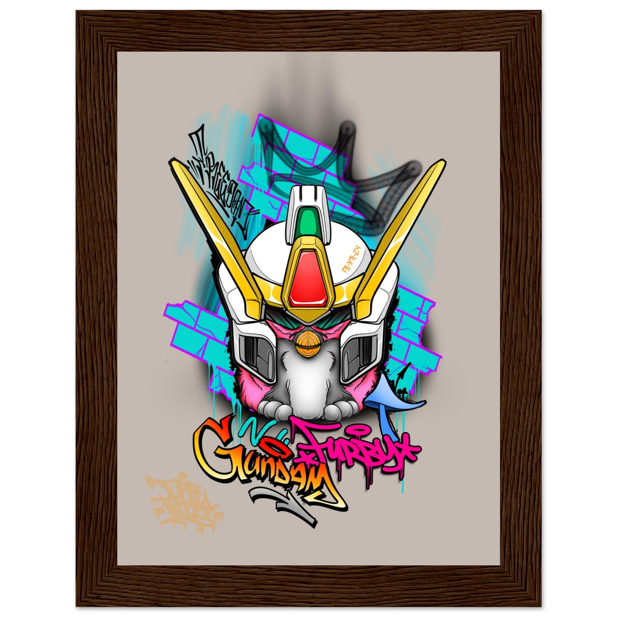 Freedom Furby Gundam, print by Tuffytats Black frame 