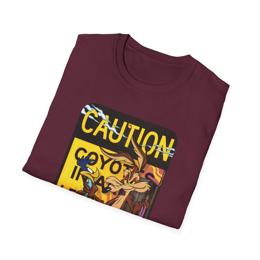 Caution Coyote Unisex Softstyle T-Shirt - Fun Graphic Tee for Animal Lovers S / Daisy 