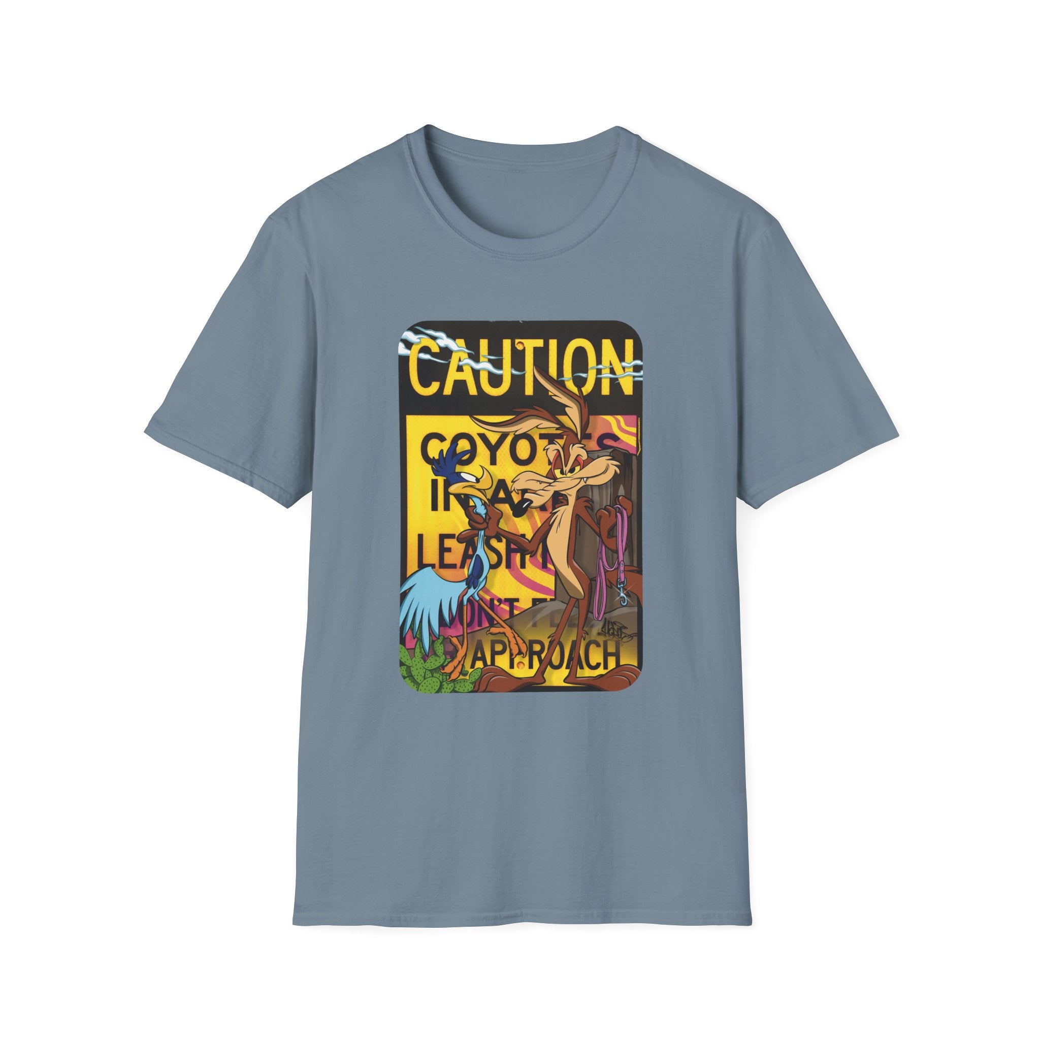 Caution Coyote Unisex Softstyle T-Shirt - Fun Graphic Tee for Animal Lovers S / Daisy 