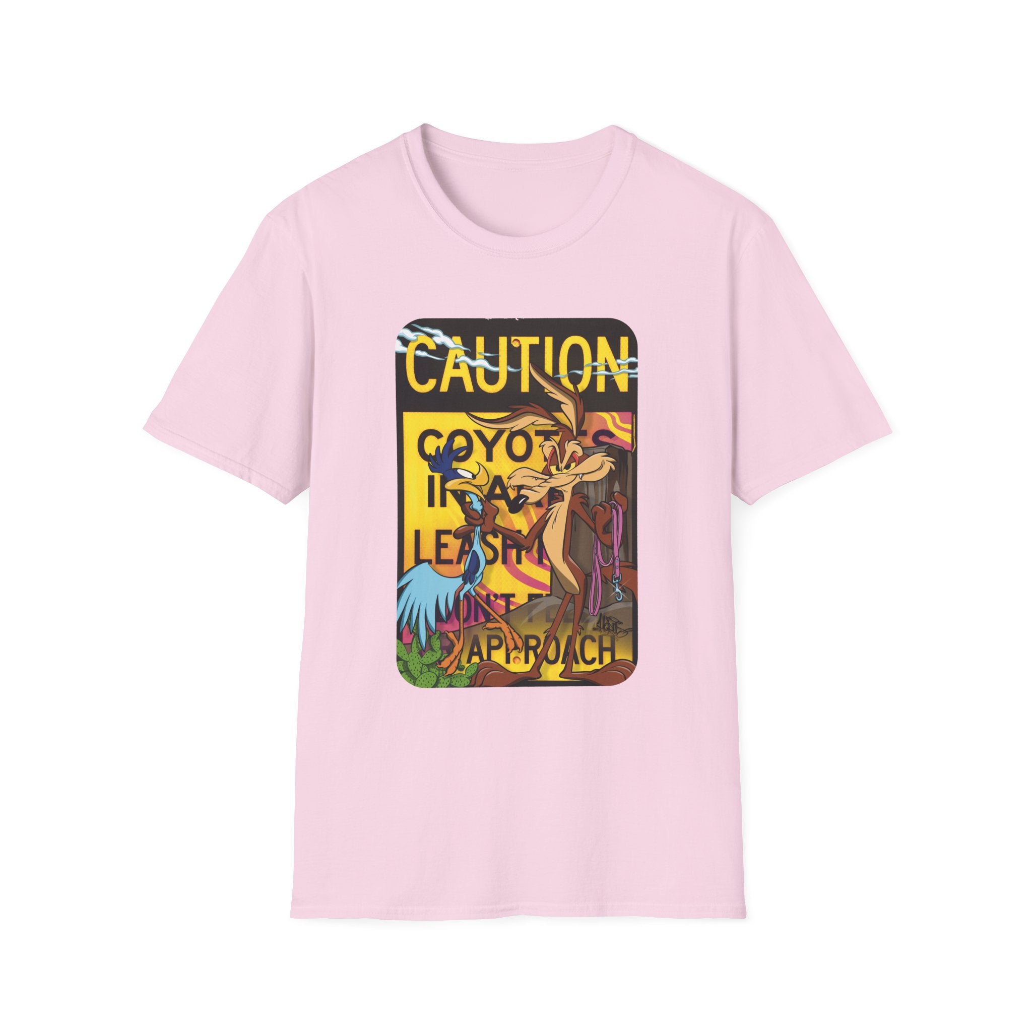 Caution Coyote Unisex Softstyle T-Shirt - Fun Graphic Tee for Animal Lovers S / Daisy 