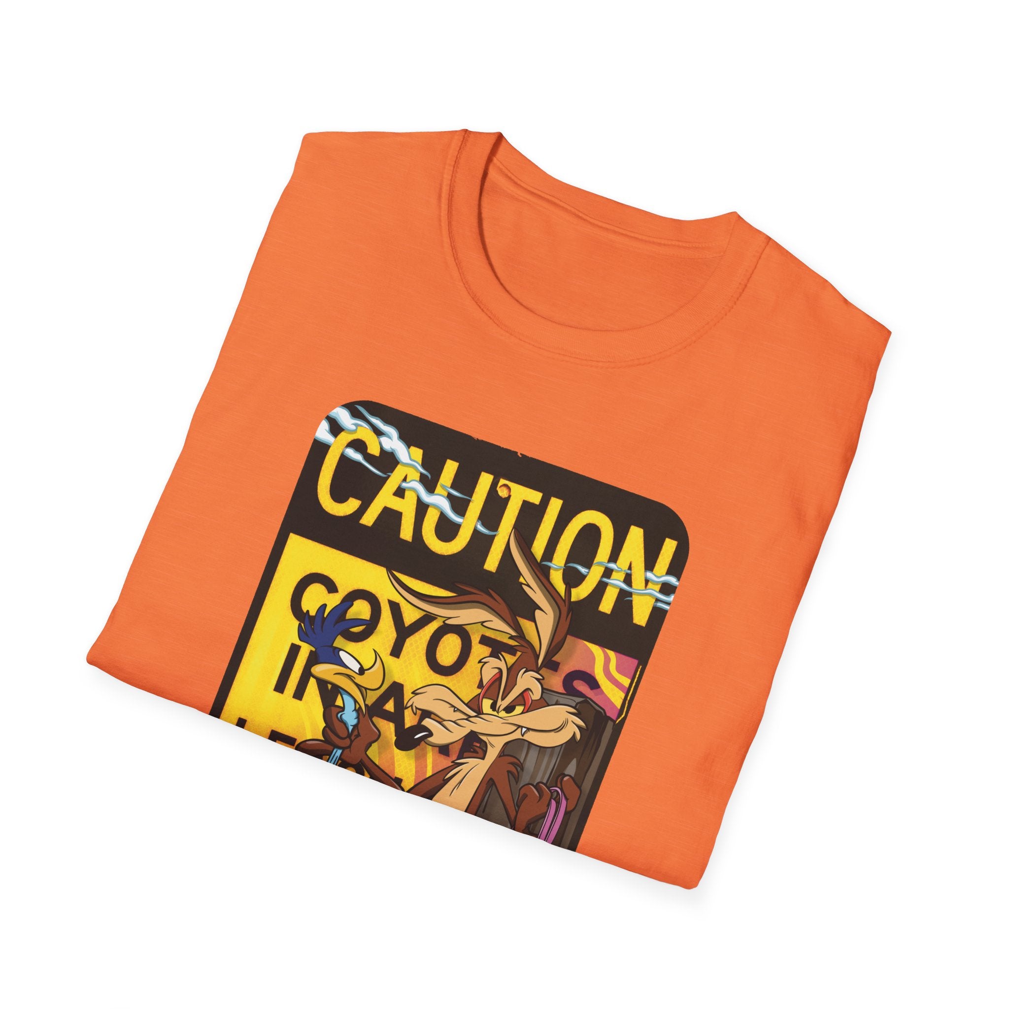Caution Coyote Unisex Softstyle T-Shirt - Fun Graphic Tee for Animal Lovers S / Daisy 