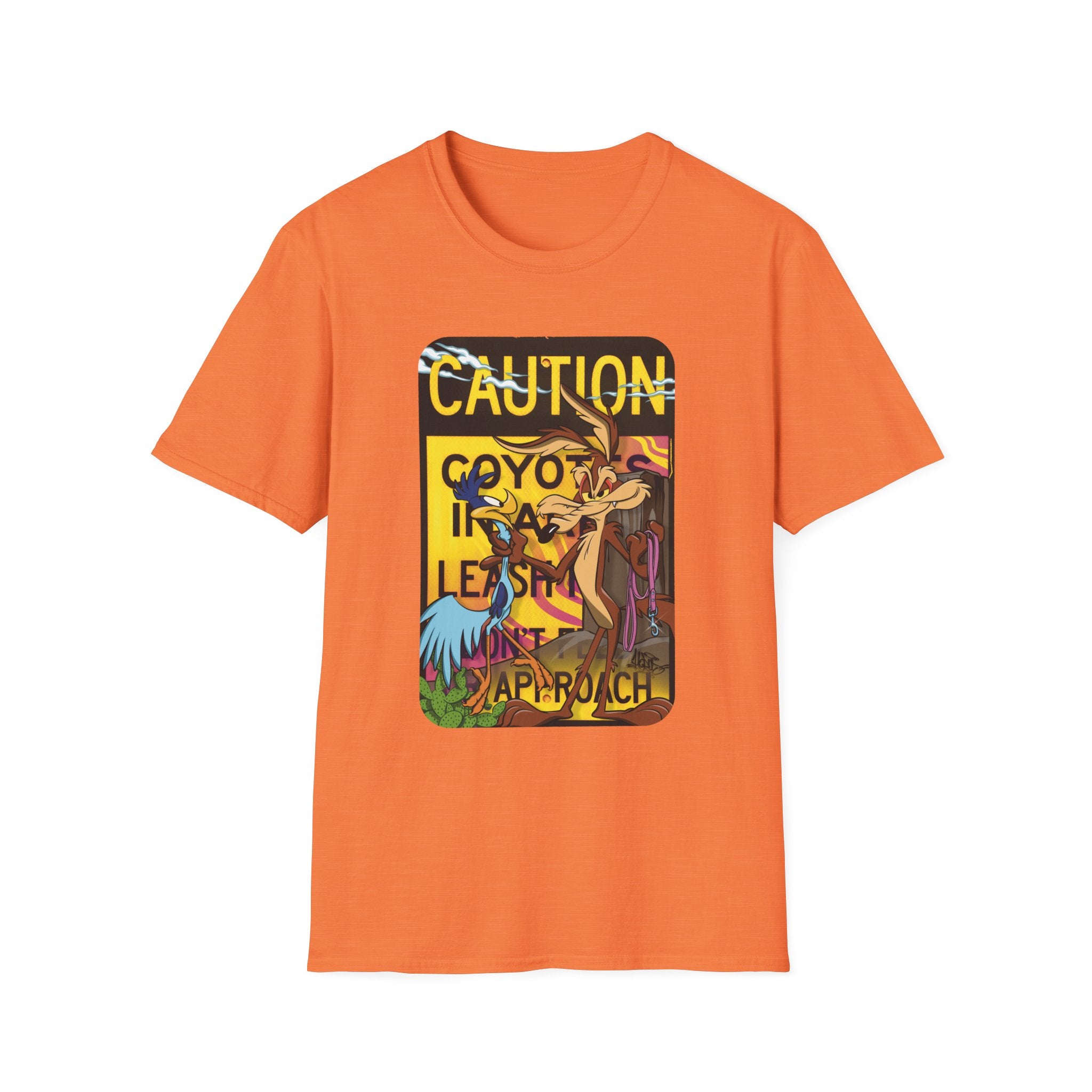 Caution Coyote Unisex Softstyle T-Shirt - Fun Graphic Tee for Animal Lovers S / Daisy 