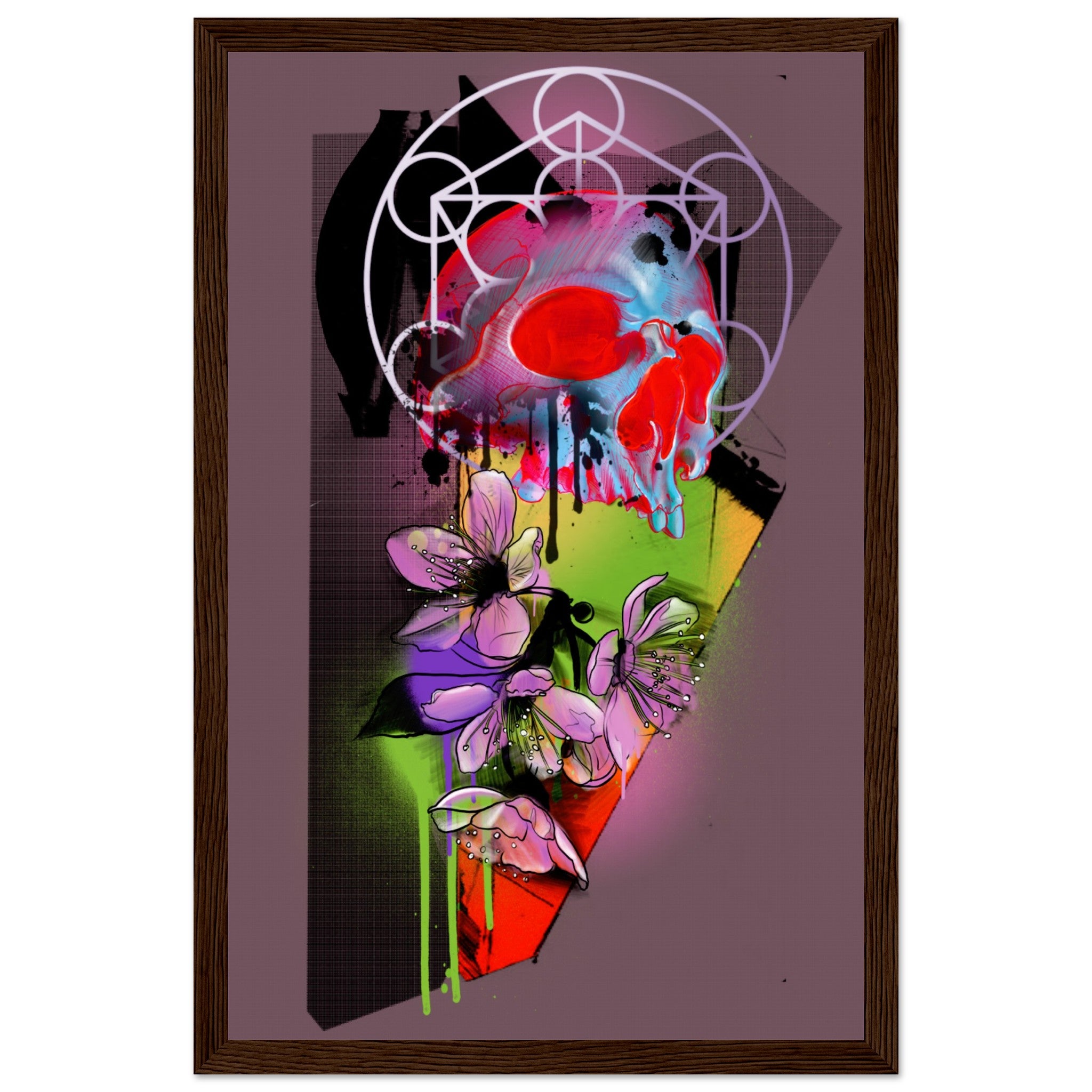 Sakura Skull by Horus Black frame / Ready-to-hang 