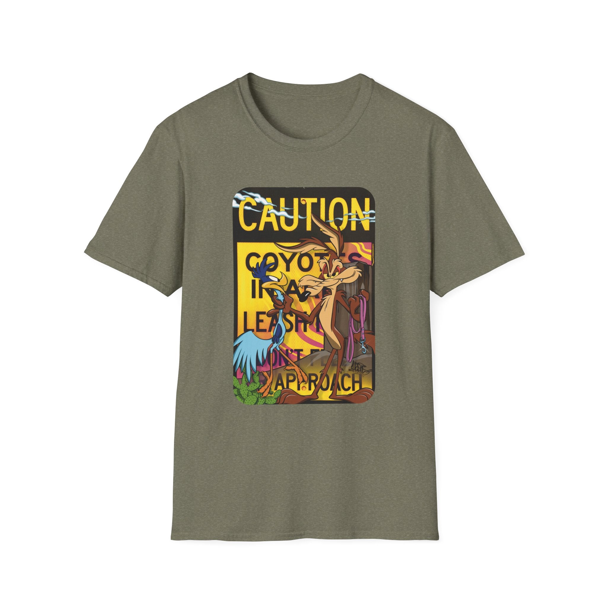 Caution Coyote Unisex Softstyle T-Shirt - Fun Graphic Tee for Animal Lovers S / Daisy 