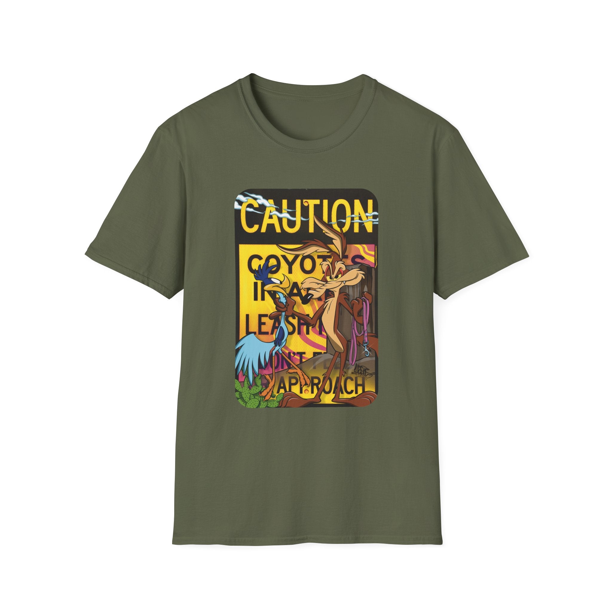 Caution Coyote Unisex Softstyle T-Shirt - Fun Graphic Tee for Animal Lovers S / Daisy 