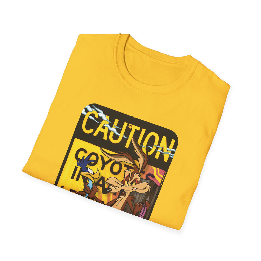Caution Coyote Unisex Softstyle T-Shirt - Fun Graphic Tee for Animal Lovers S / Daisy 