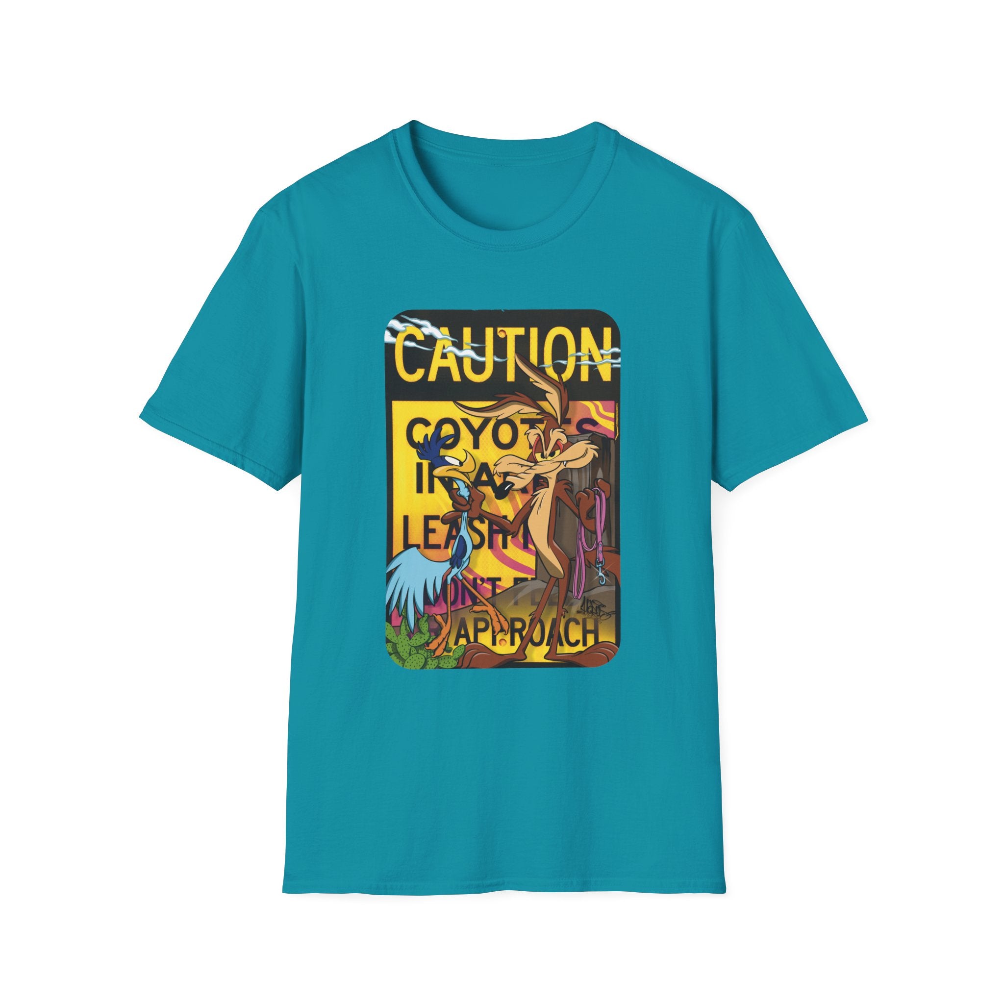 Caution Coyote Unisex Softstyle T-Shirt - Fun Graphic Tee for Animal Lovers S / Daisy 