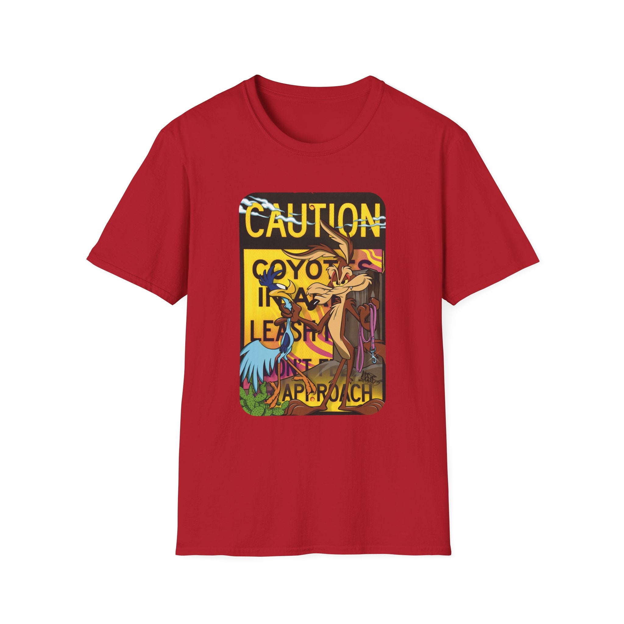 Caution Coyote Unisex Softstyle T-Shirt - Fun Graphic Tee for Animal Lovers S / Daisy 