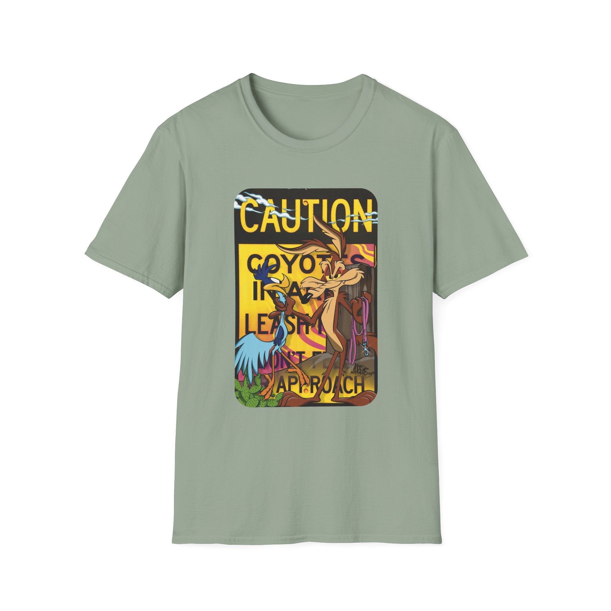 Caution Coyote Unisex Softstyle T-Shirt - Fun Graphic Tee for Animal Lovers S / Daisy 