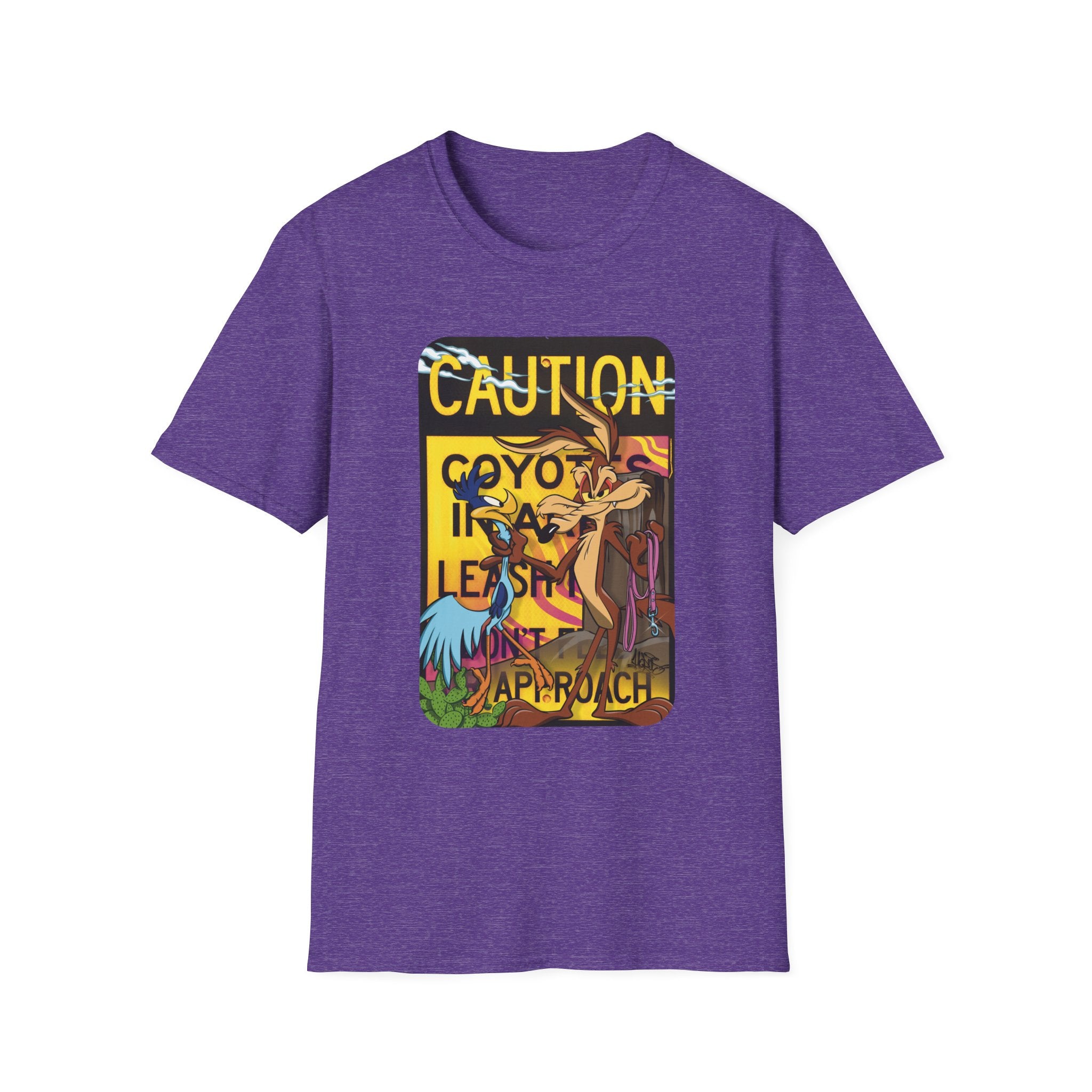 Caution Coyote Unisex Softstyle T-Shirt - Fun Graphic Tee for Animal Lovers S / Daisy 