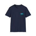 Navy blue t-shirt with a small logo on the chest against a white background