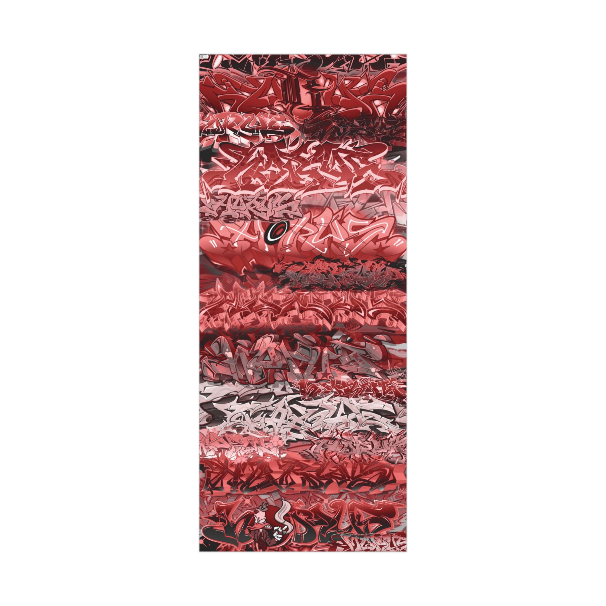 Yoga mat with red and black pattern on a white background