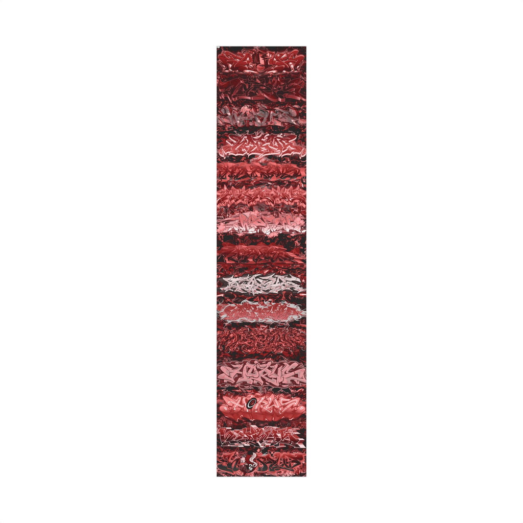 Red and black patterned product on a white background