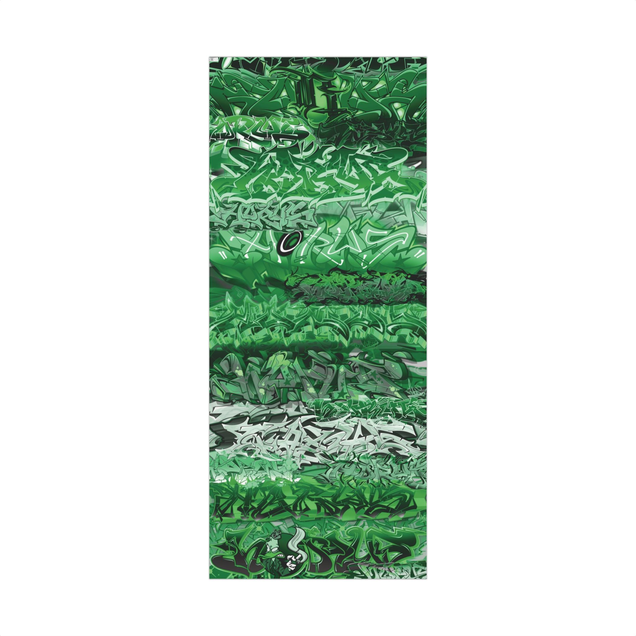 Green and white patterned product on a white background