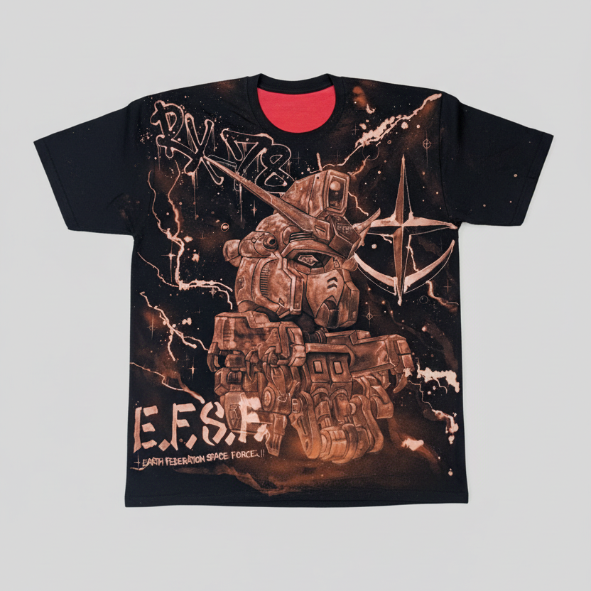 bleach painted garment T shirt with rx-78 gundam graffiti design