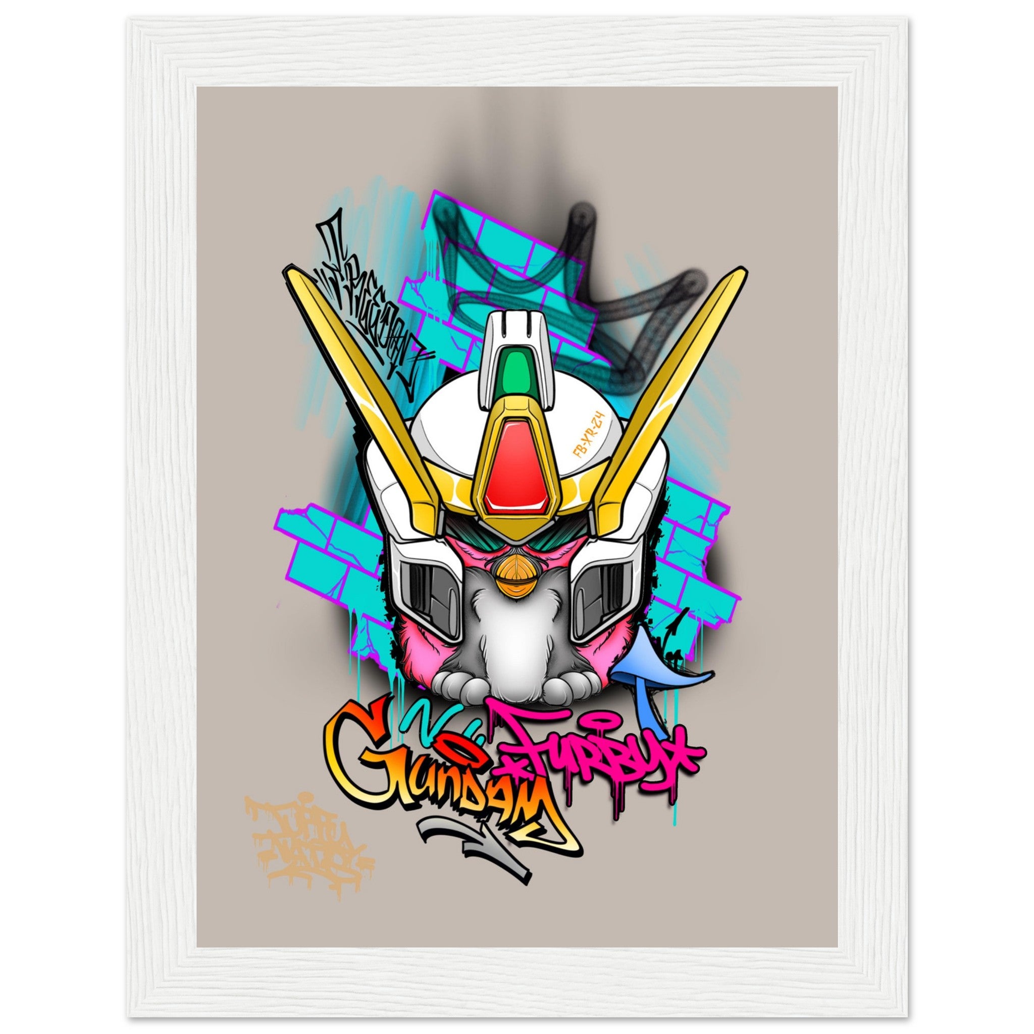 Freedom Furby Gundam, print by Tuffytats Black frame 