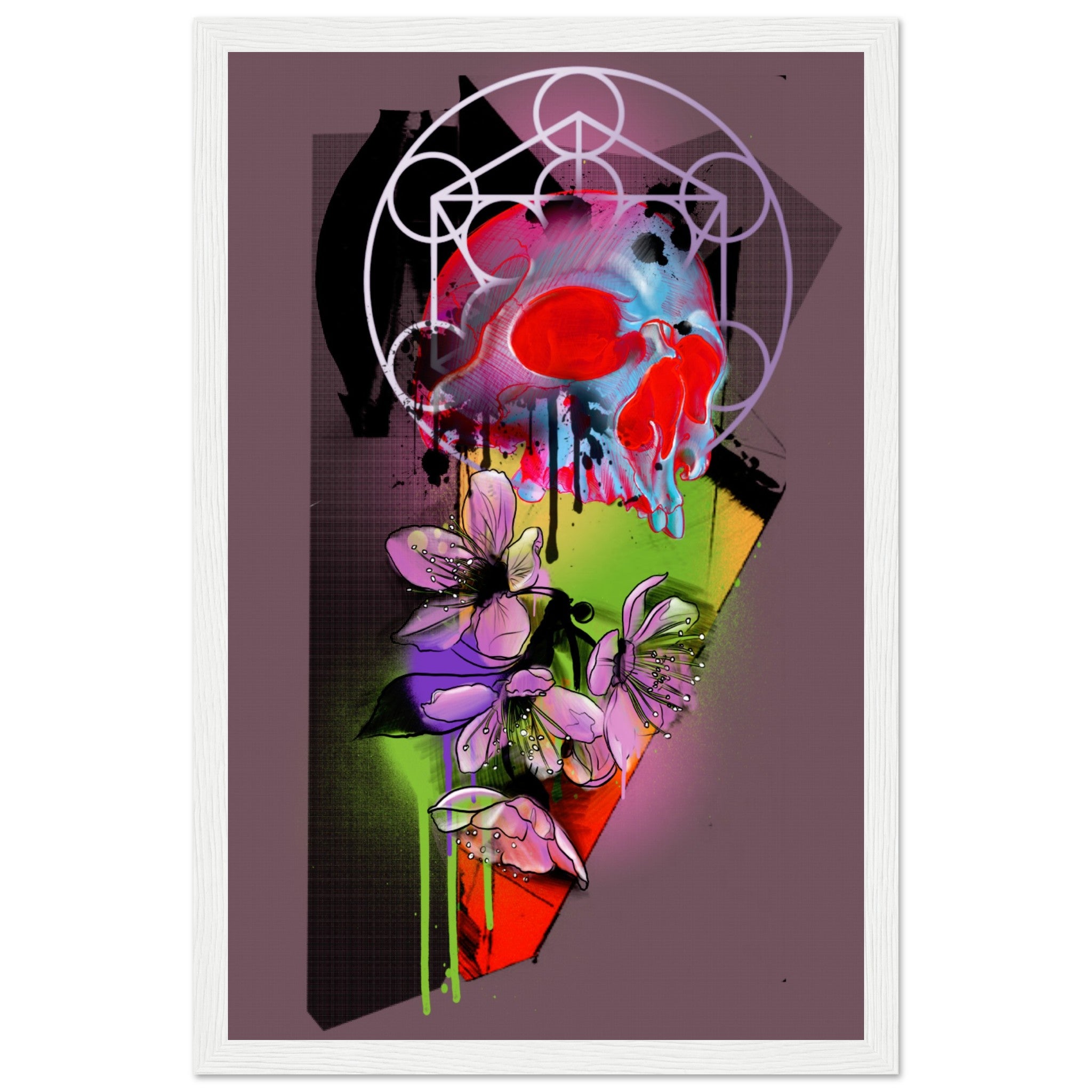 Sakura Skull by Horus Black frame / Ready-to-hang 