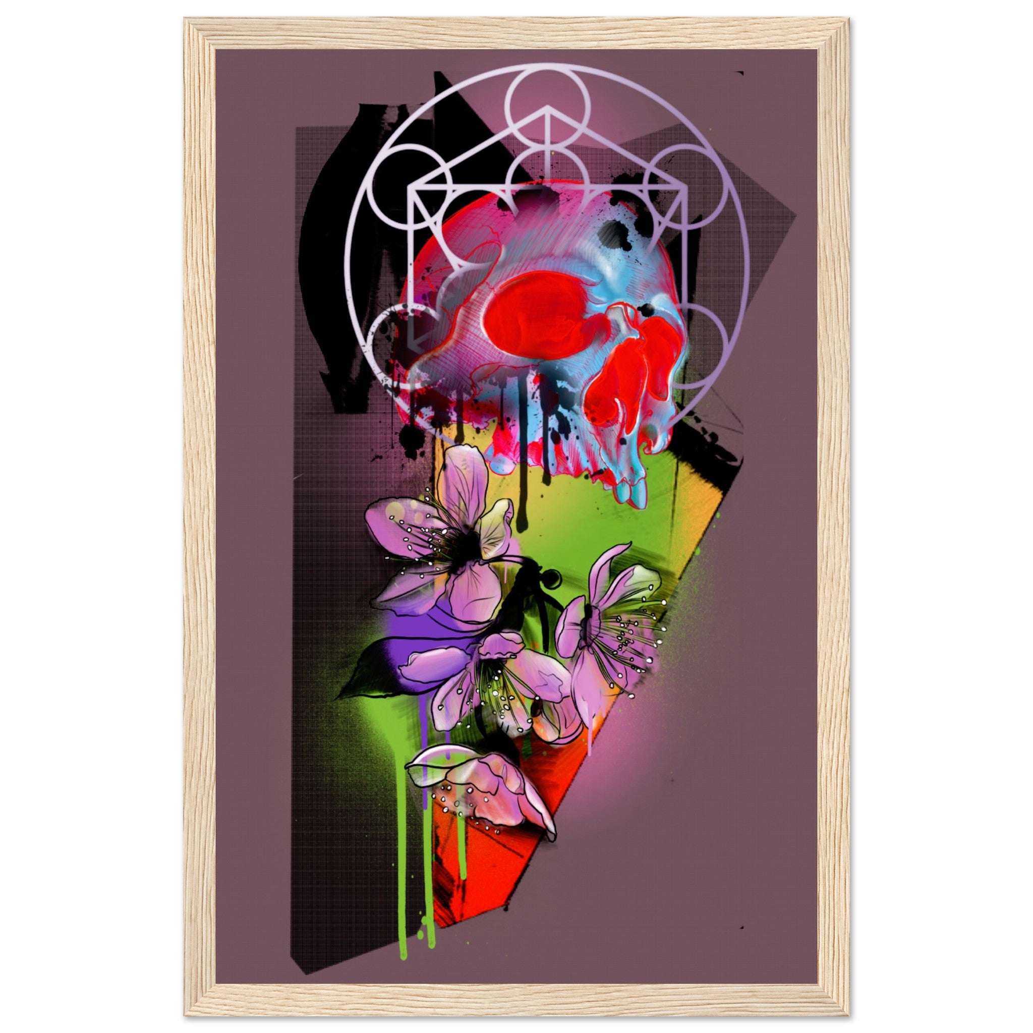 Sakura Skull by Horus Black frame / Ready-to-hang 