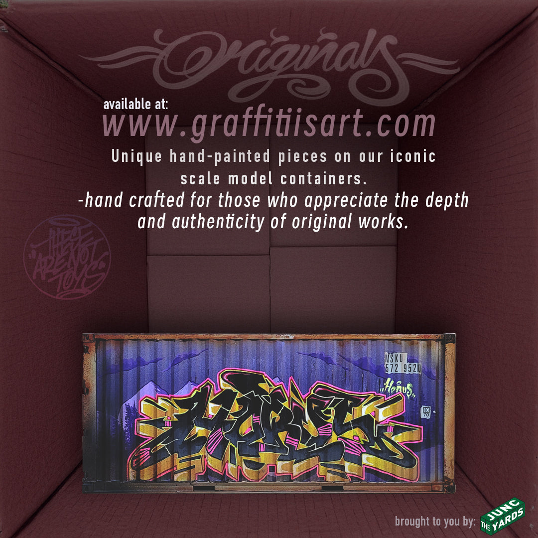 Graffiti-style container with text about graffiti art and a website URL.