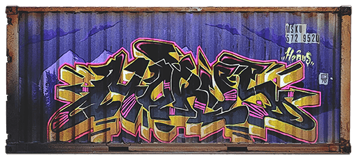 Graffiti art on a metal container with vibrant colors
